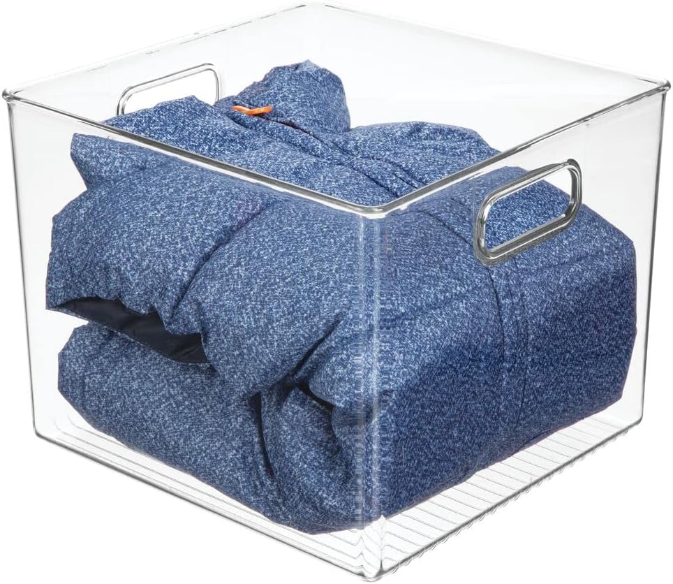 Clear 8 Pack Plastic Stackable Storage Organizer Bin Basket with Handle S327
