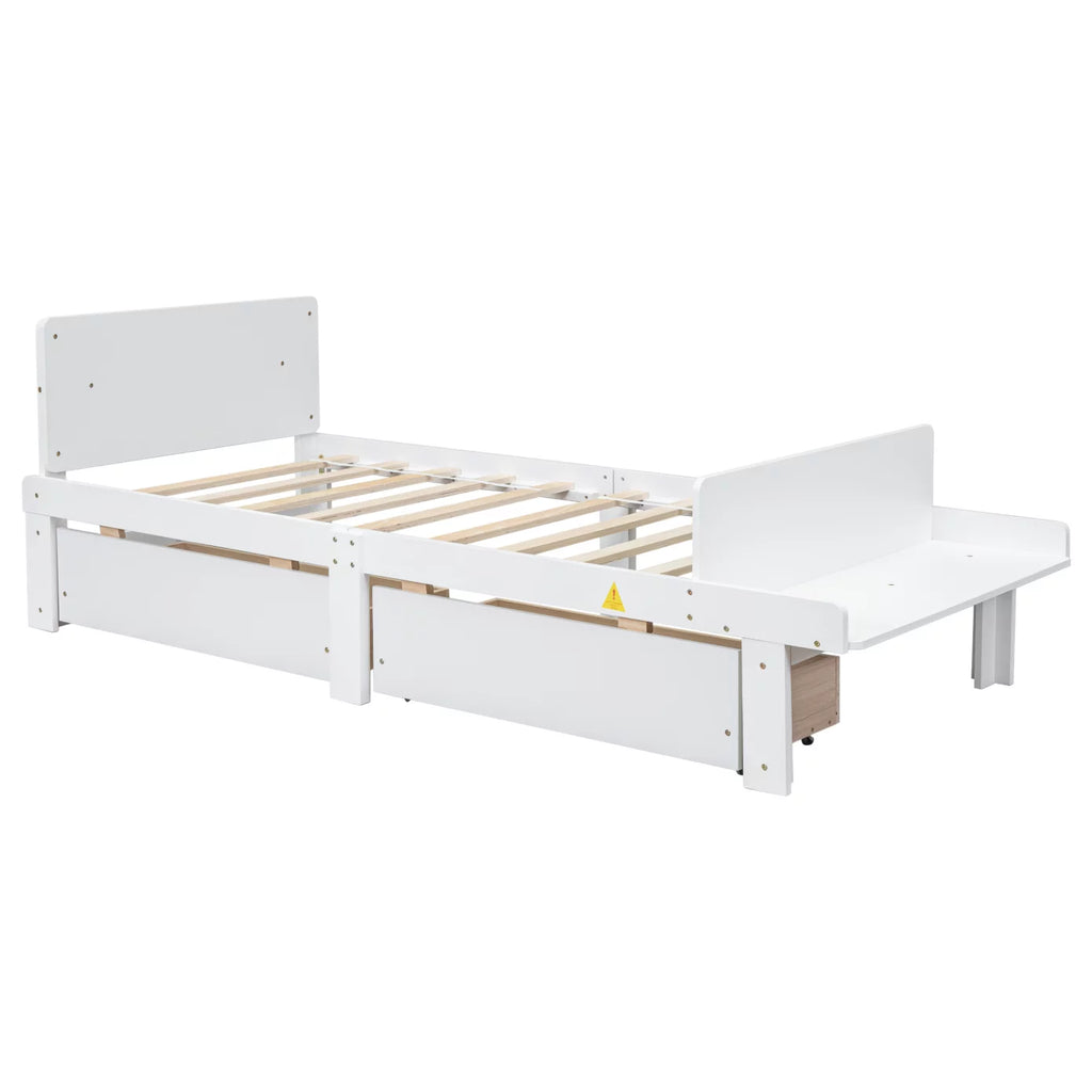 White Twin Size Wood Platform Bed Frame with 2 Storage Drawers F418