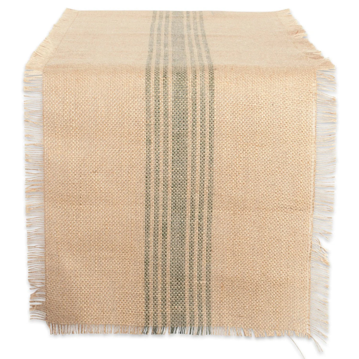 14x72" Beige Green Stripe Burlap Table Runner C660653