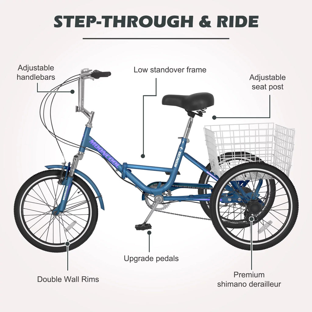 Folding 7 Speed Tricycle Bike with Large Basket T614