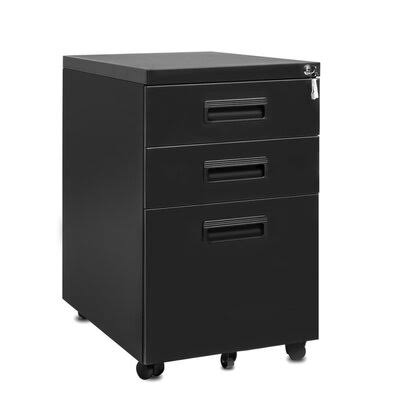 Black 3-Drawer Mobile Metal File Cabinet with Keys D669465