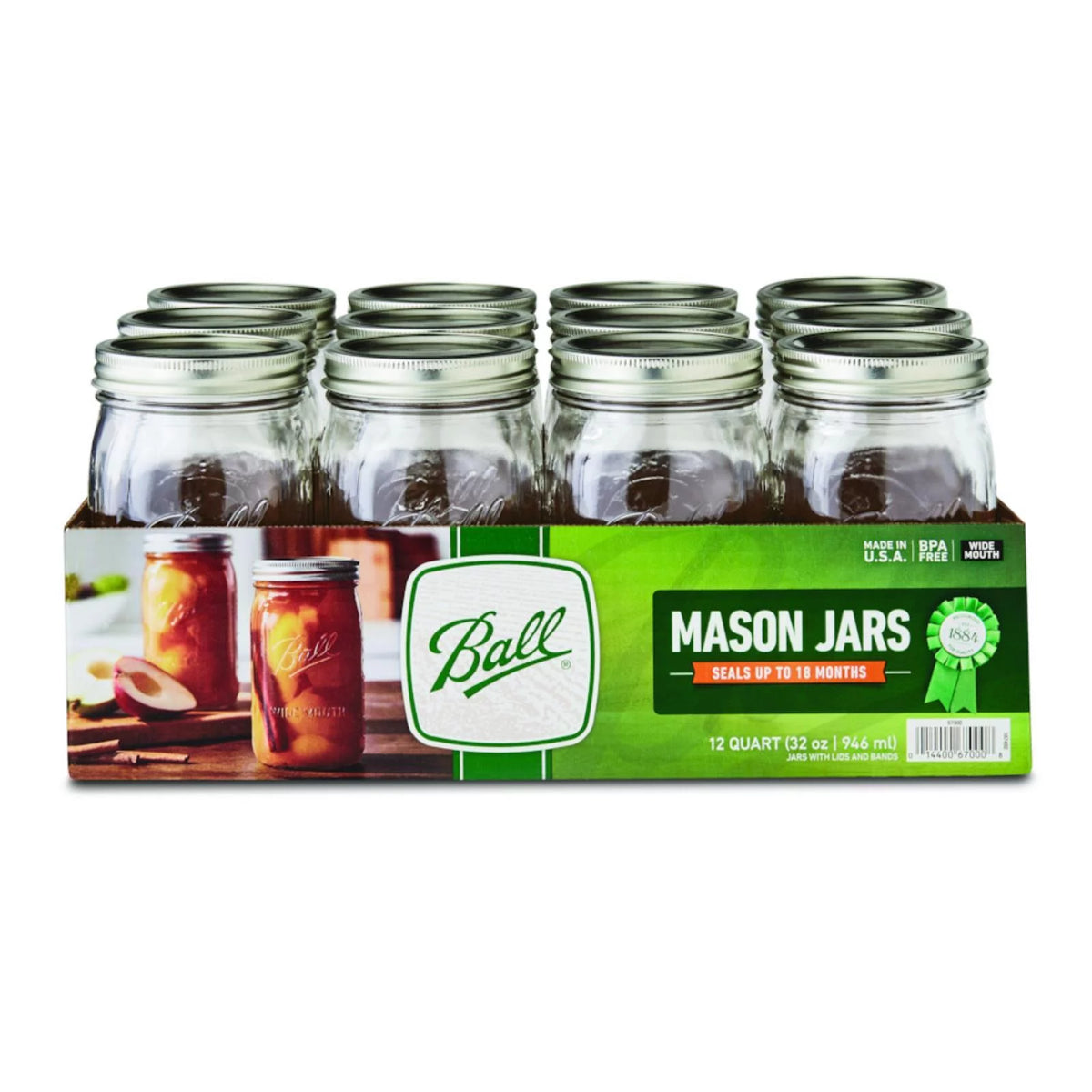 Wide Mouth Quart Canning Jars with Lid 12 Count S416036