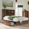 Full Size Wooden Platform Bed with Storage Bookcase Headboard N762