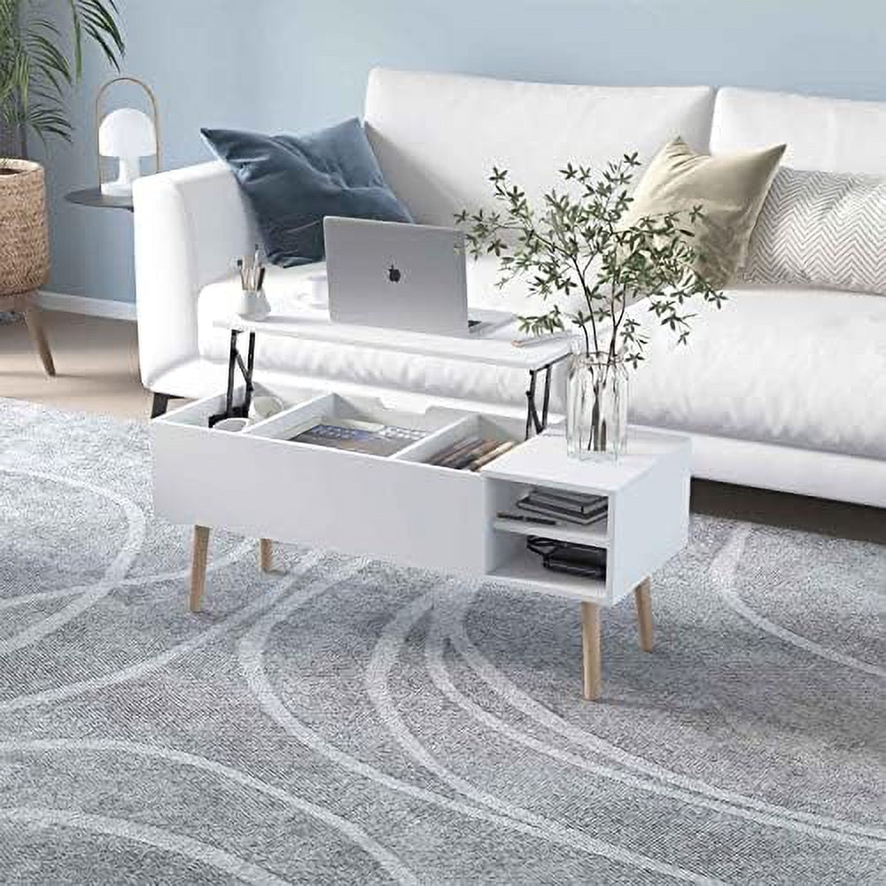 43" Lift Top Wooden Coffee Table with Hidden Storage and Open Shelves Matte White Q985497