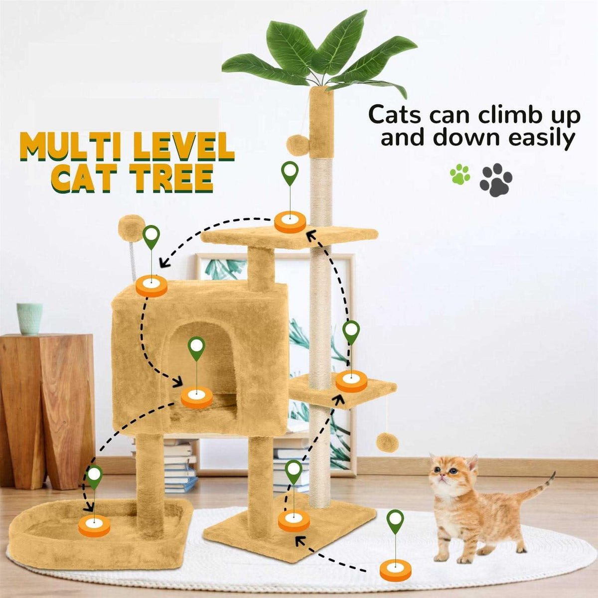 52in Cat Tree with Scratching Posts Plush Perch O14993