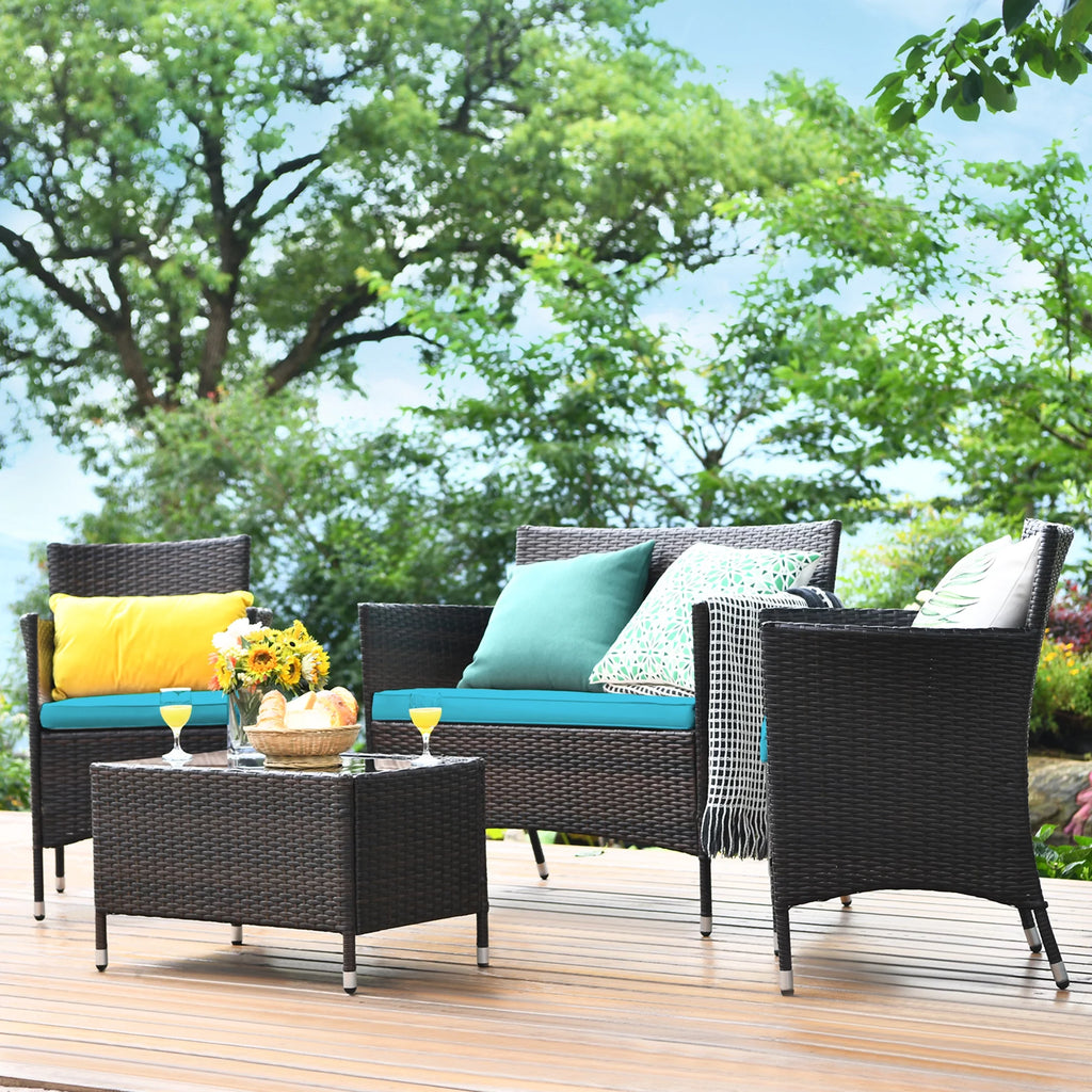 8 Pcs Patio Rattan Furniture Set with Cushioned Chair Loveseat Table C675430