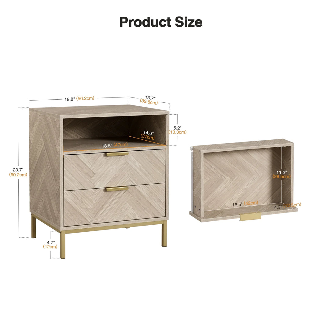 Oak 2 Drawer Wood Nightstand with Open Shelf A89595