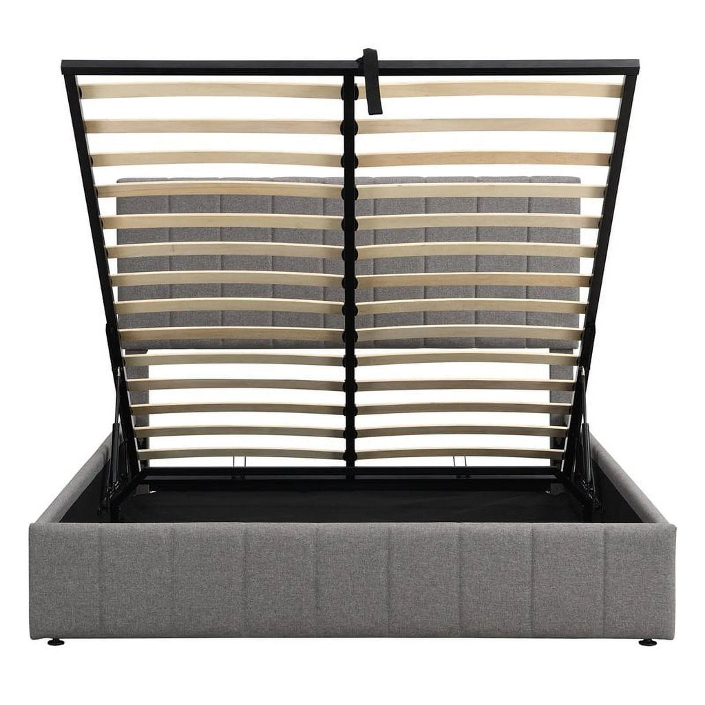 Twin Wood Platform Bed with Fabric Upholstery in Gray X14206