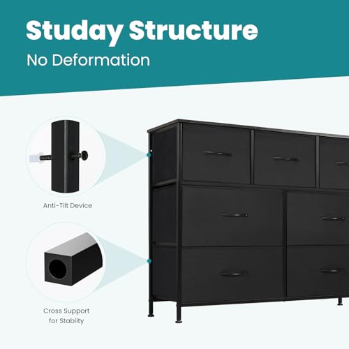 Black 8 Fabric Drawer Dresser with Wooden Top W4181