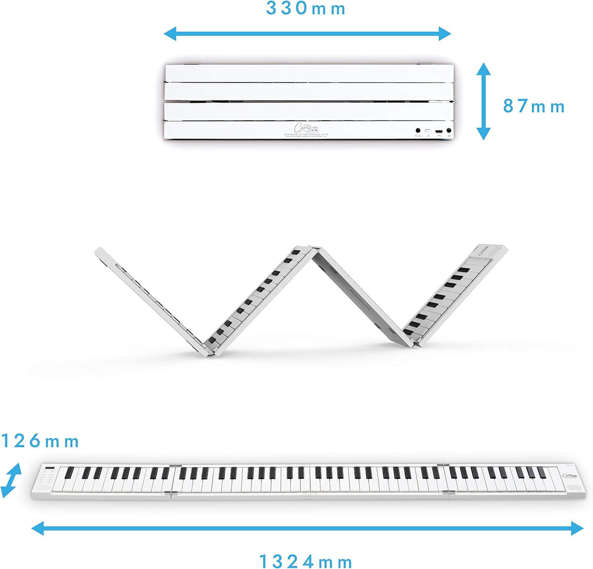 White Portable Digital 88 Key Folding Piano Keyboard with Sustain Pedal and Storage Bag A184774