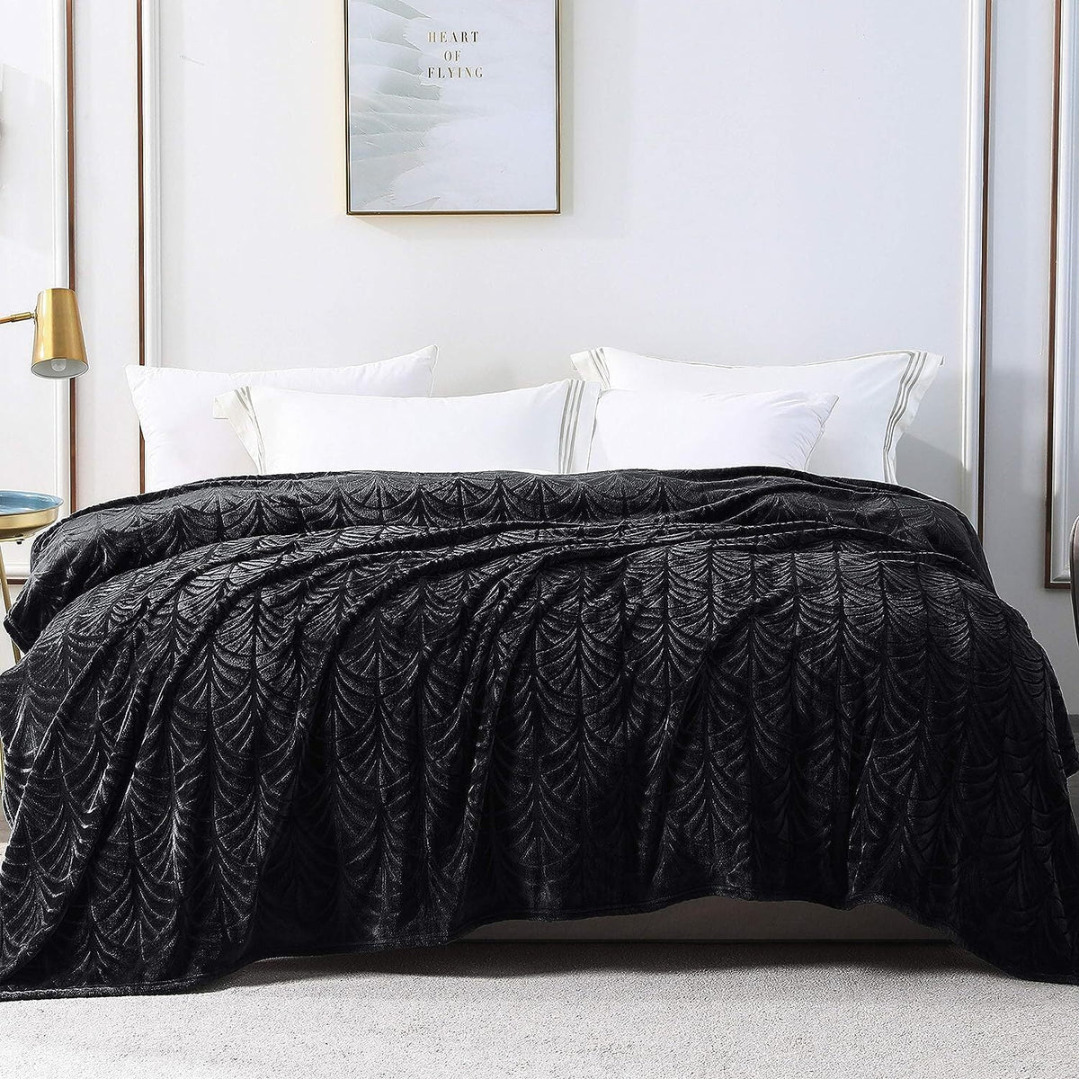 King Size Black Flannel Fleece Blanket A966682
