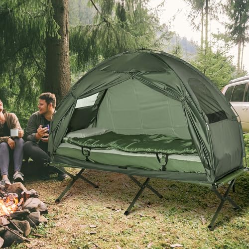 Folding Camping Cot with Air Mattress, Sleeping Bag & Foot Pump T469307