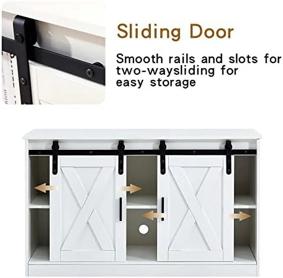 47 Inch White Farmhouse TV Stand with Sliding Barn Door U667
