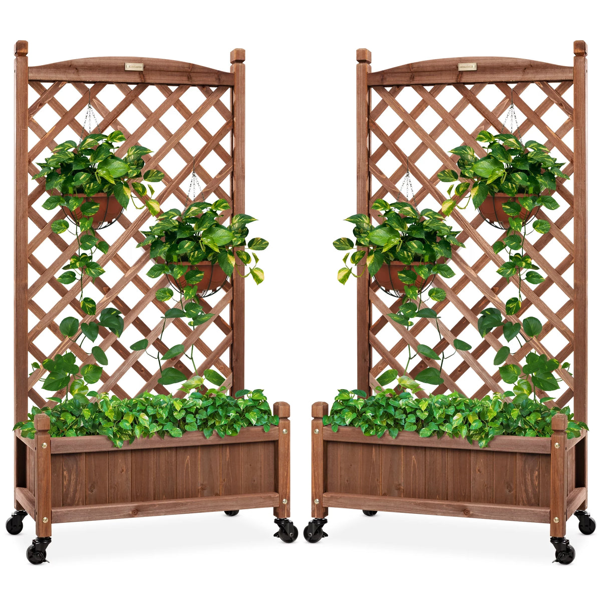 Set of 2 48in Wood Planter Box & Lattice Trellis with Drainage L5770