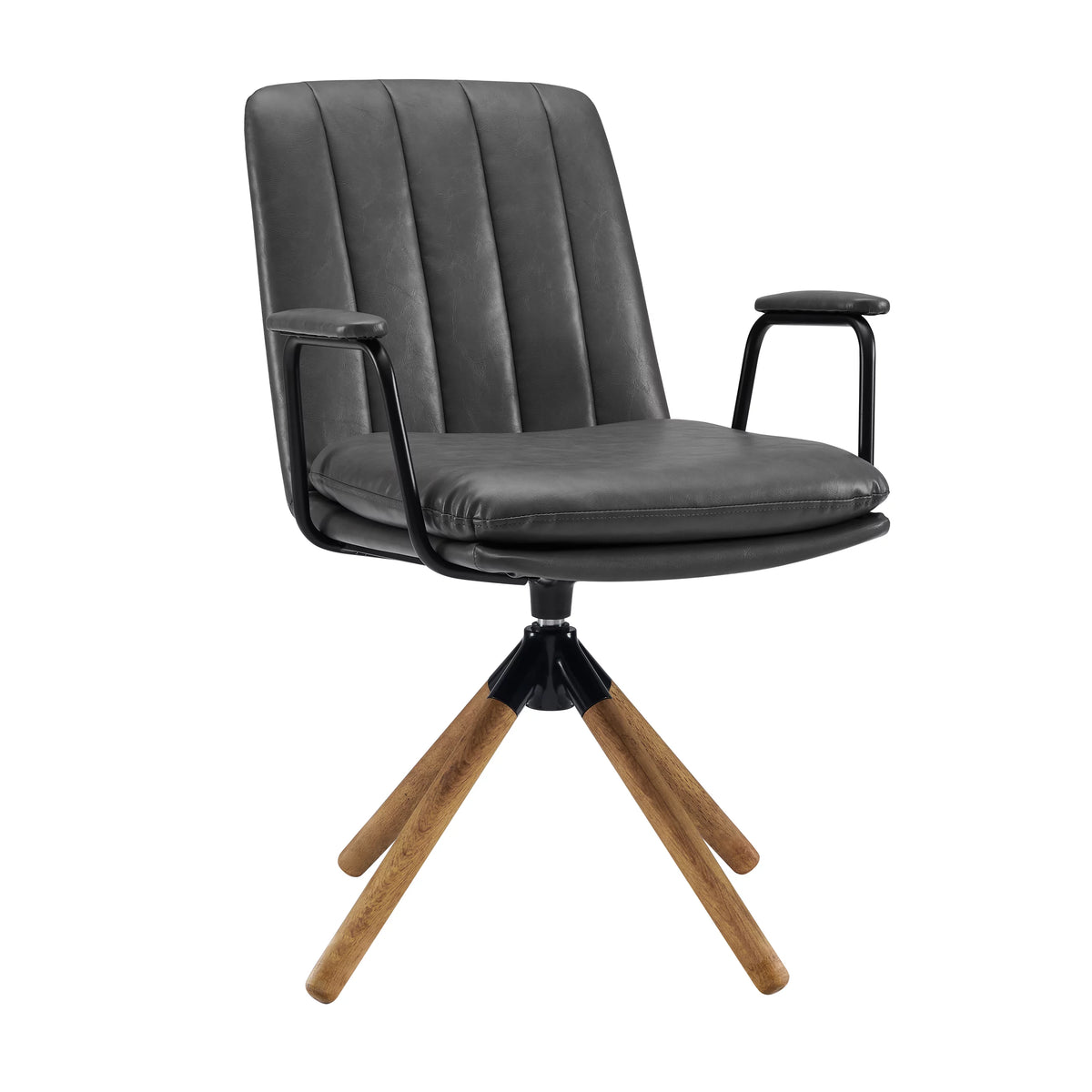 Gray Faux Leather Swivel Accent Chair with Oak Wood Legs I95543