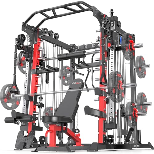Smith Machine Squat Rack Power Cage with Cable Crossover System X688618
