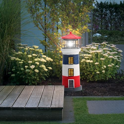 Black and White LED Solar Power Lighthouse Statue H53320