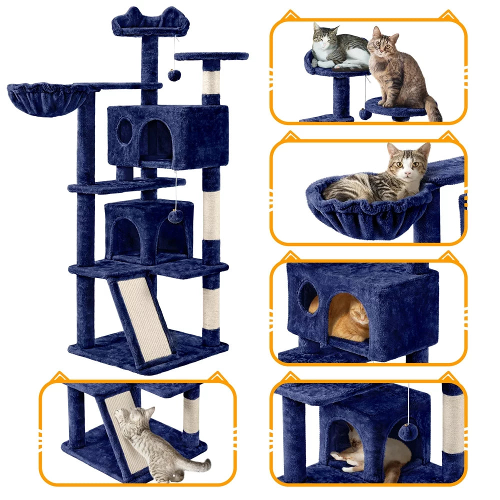 54" Double Condo Cat Tree with Scratching Post Tower B957804