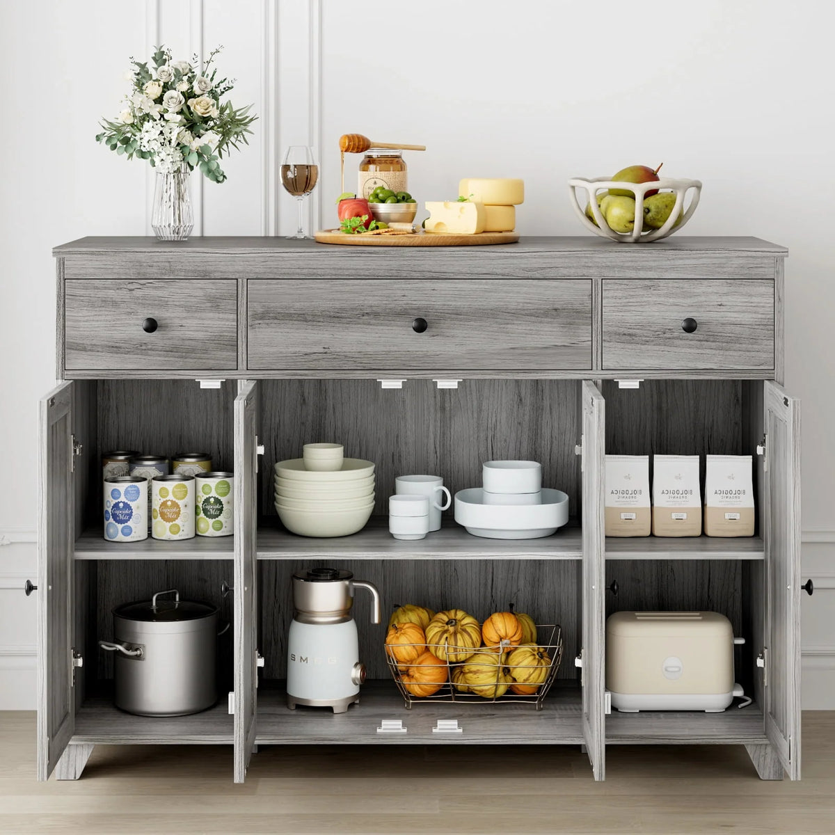 White 3 Drawer Buffet Sideboard Cabinet Q607457