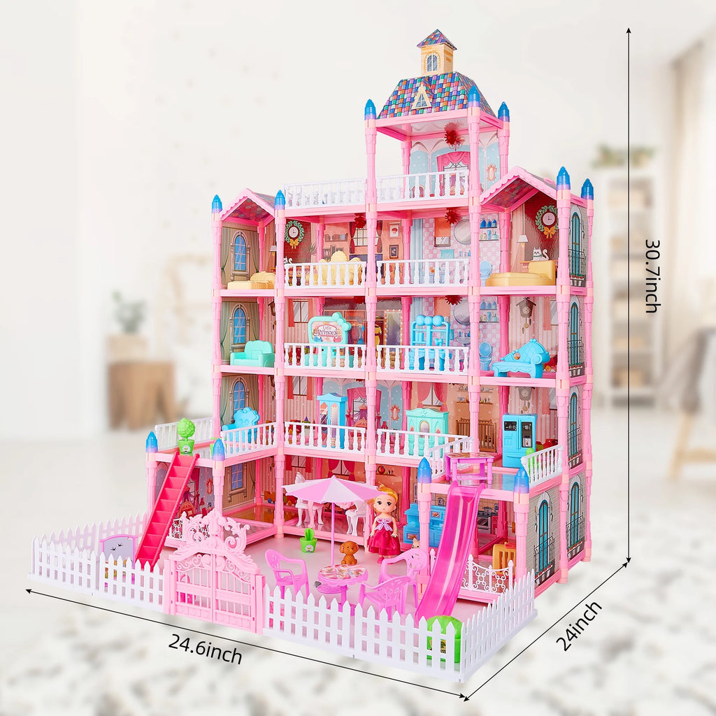5-Story 19 Rooms Dollhouse with 1 Doll Toy Figure W7389