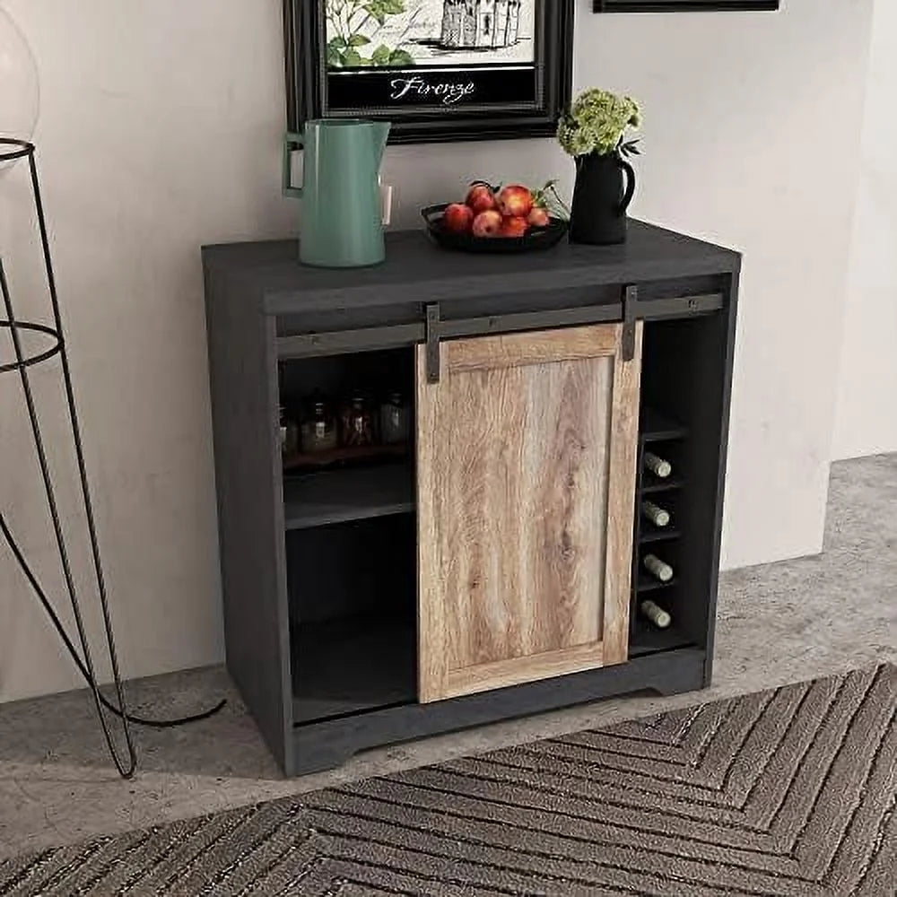 Farmhouse Kitchen Hutch Cabinet with Double Barn Door and Shelves D30545
