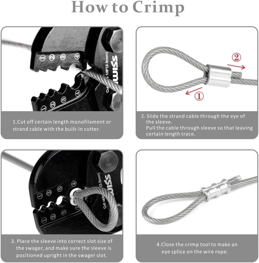 Swaging Tool Wire Rope Crimping Tools with Cable Cutter Pack of 2 F632