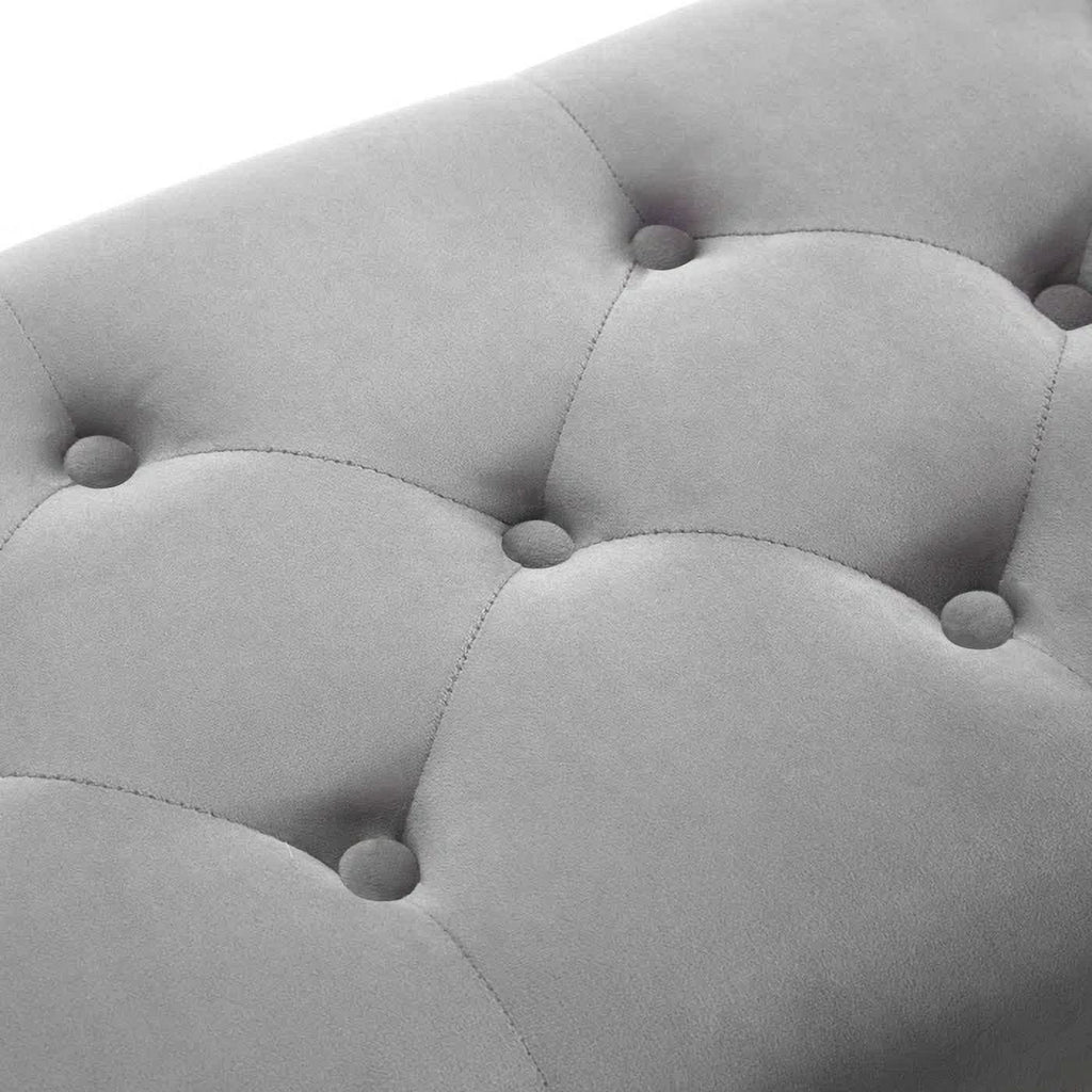 Gray and Golden Velvet Ottoman with Metal Base N241