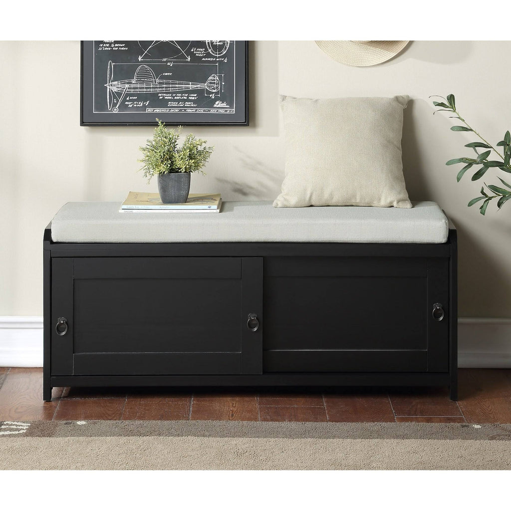 Wood Storage Bench with 2 Cabinets Black T78616