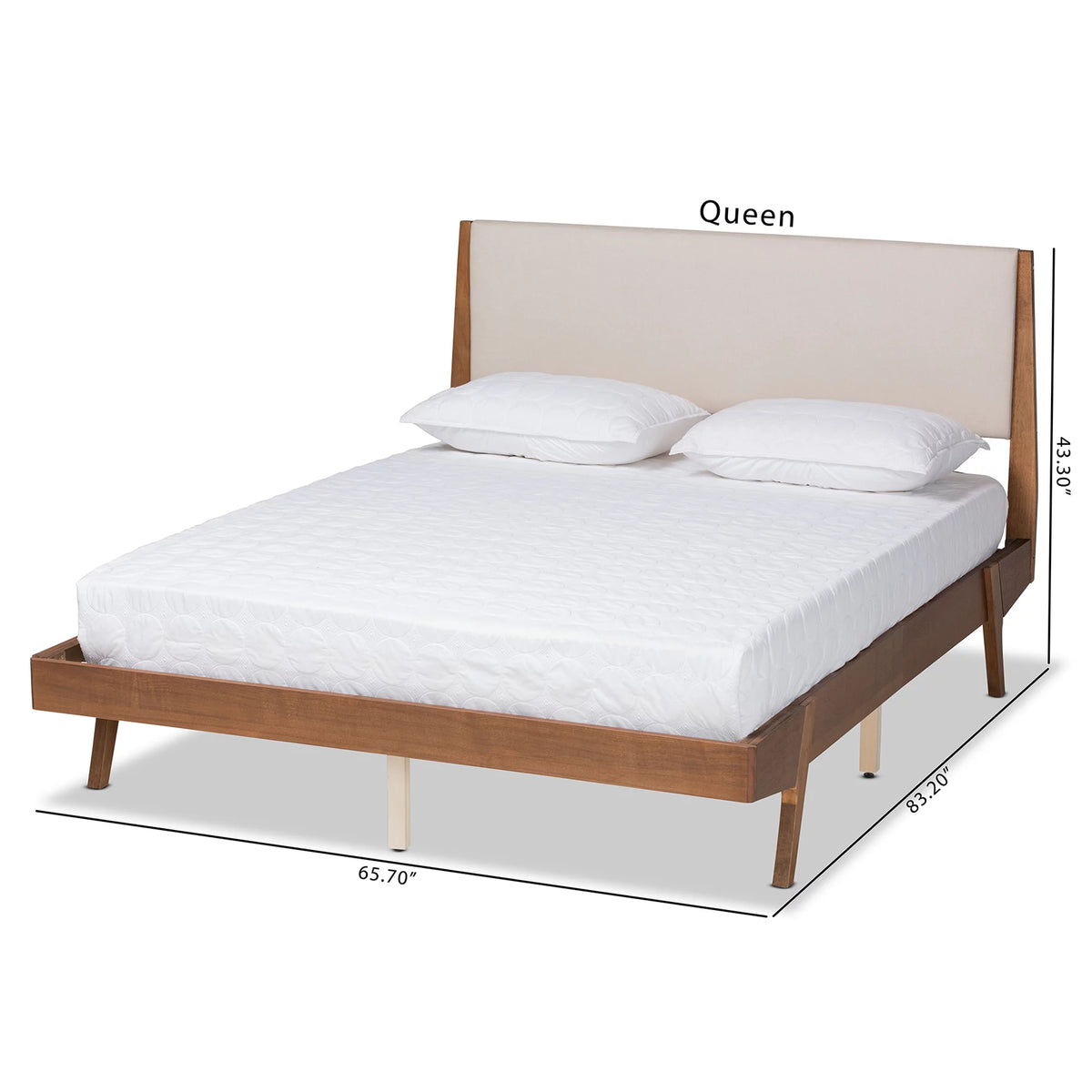 Beige Fabric Upholstered Walnut Brown Wood Queen Size Platform Bed Y237222