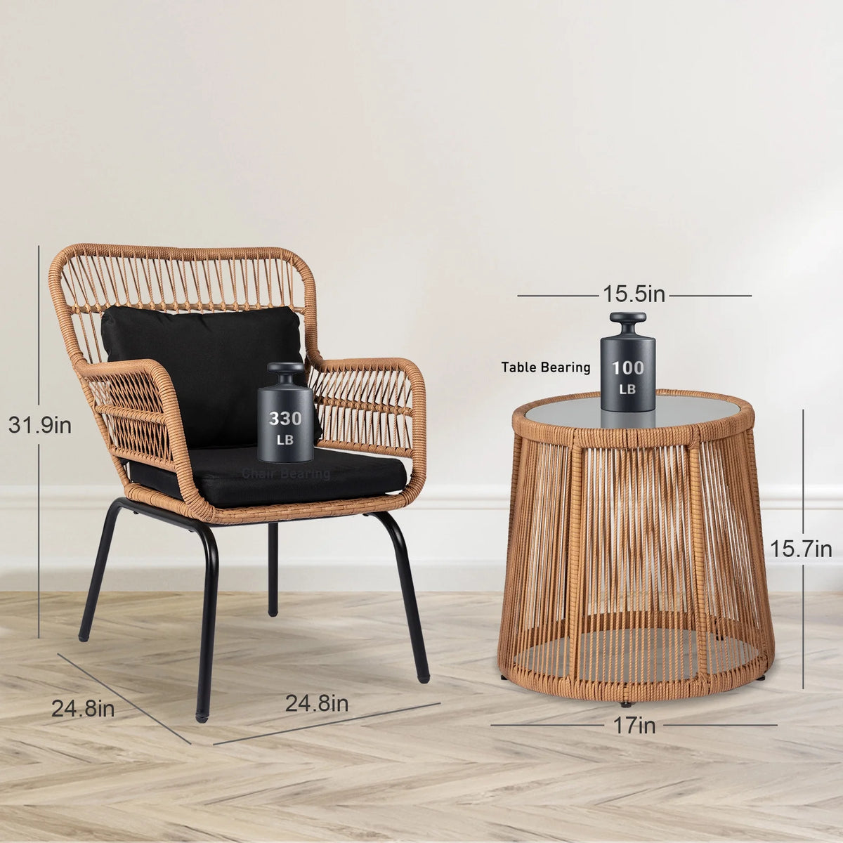 3 Piece All-Weather Wicker Bistro Set with Table Q643