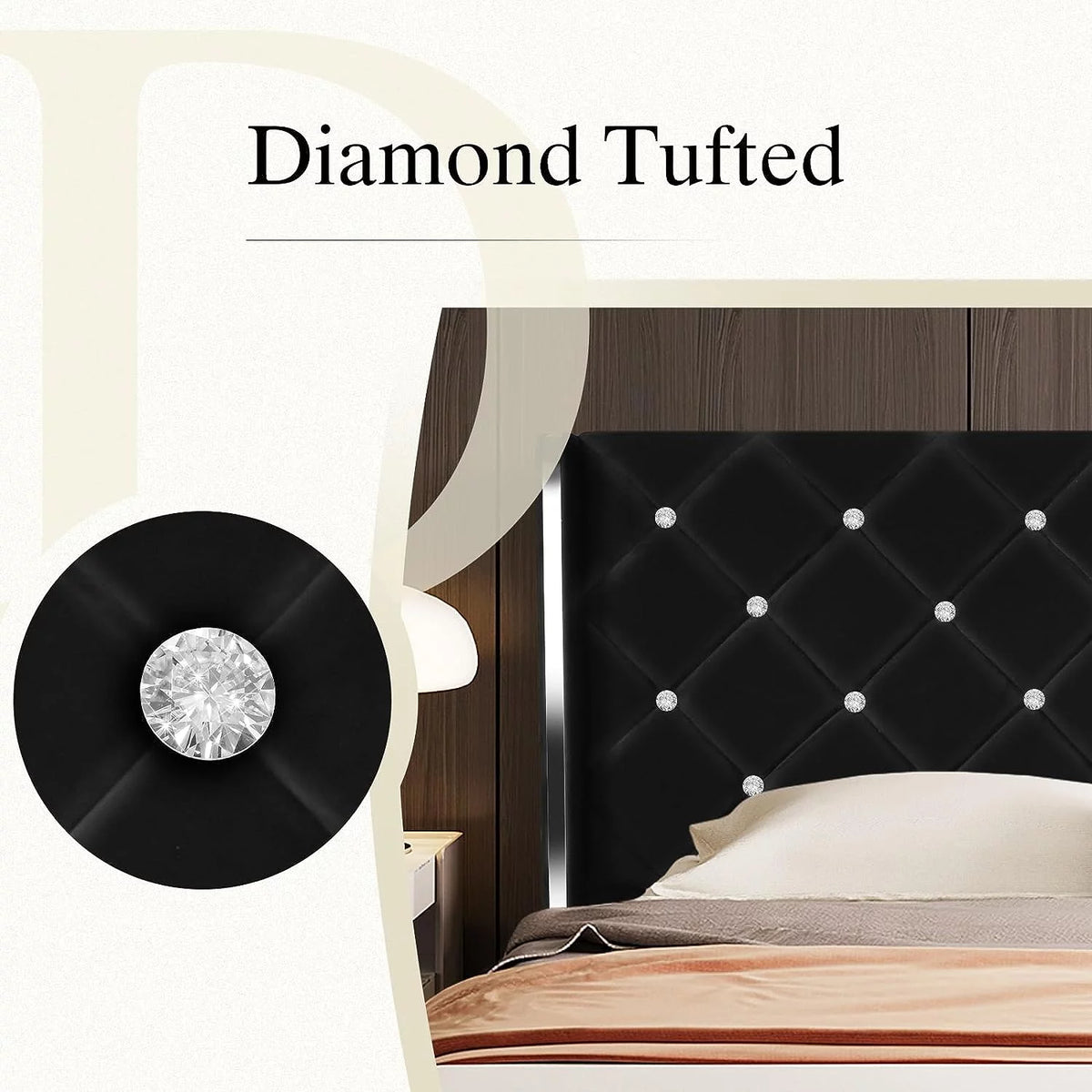 Queen Size Upholstered Platform Bed Frame with Wingback Headboard R21710