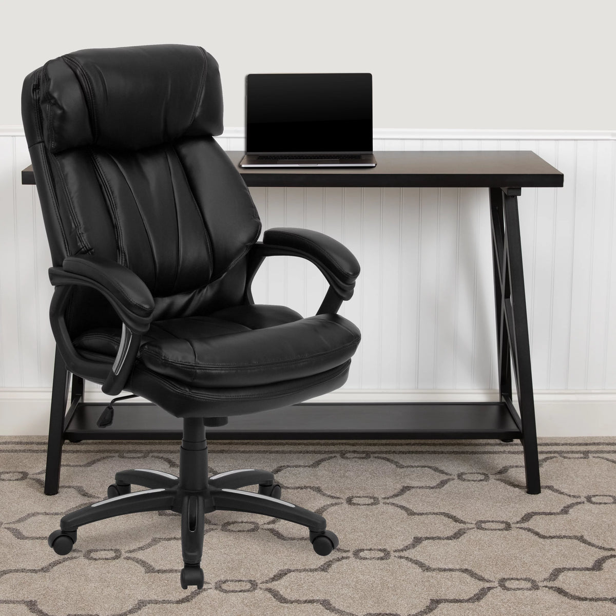 Black LeatherSoft High Back Executive Swivel Office Chair with Arms P971998