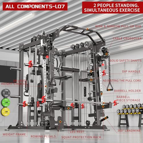 Smith Machine Squat Rack Power Cage with Cable Crossover System X688618