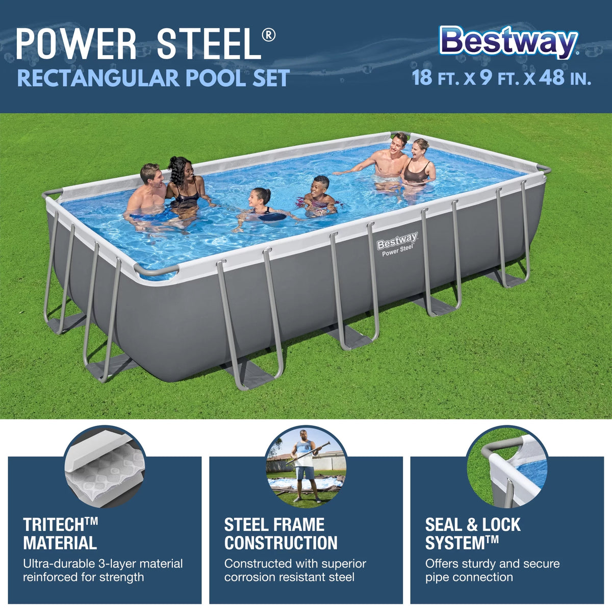 18' x 9' x 48" Rectangular Above Ground Swimming Pool Set U705185