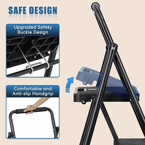 Black 3 Step Folding Steel Ladder B23969