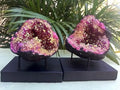 Large Pink Crystal Geode Pair with Stands H553