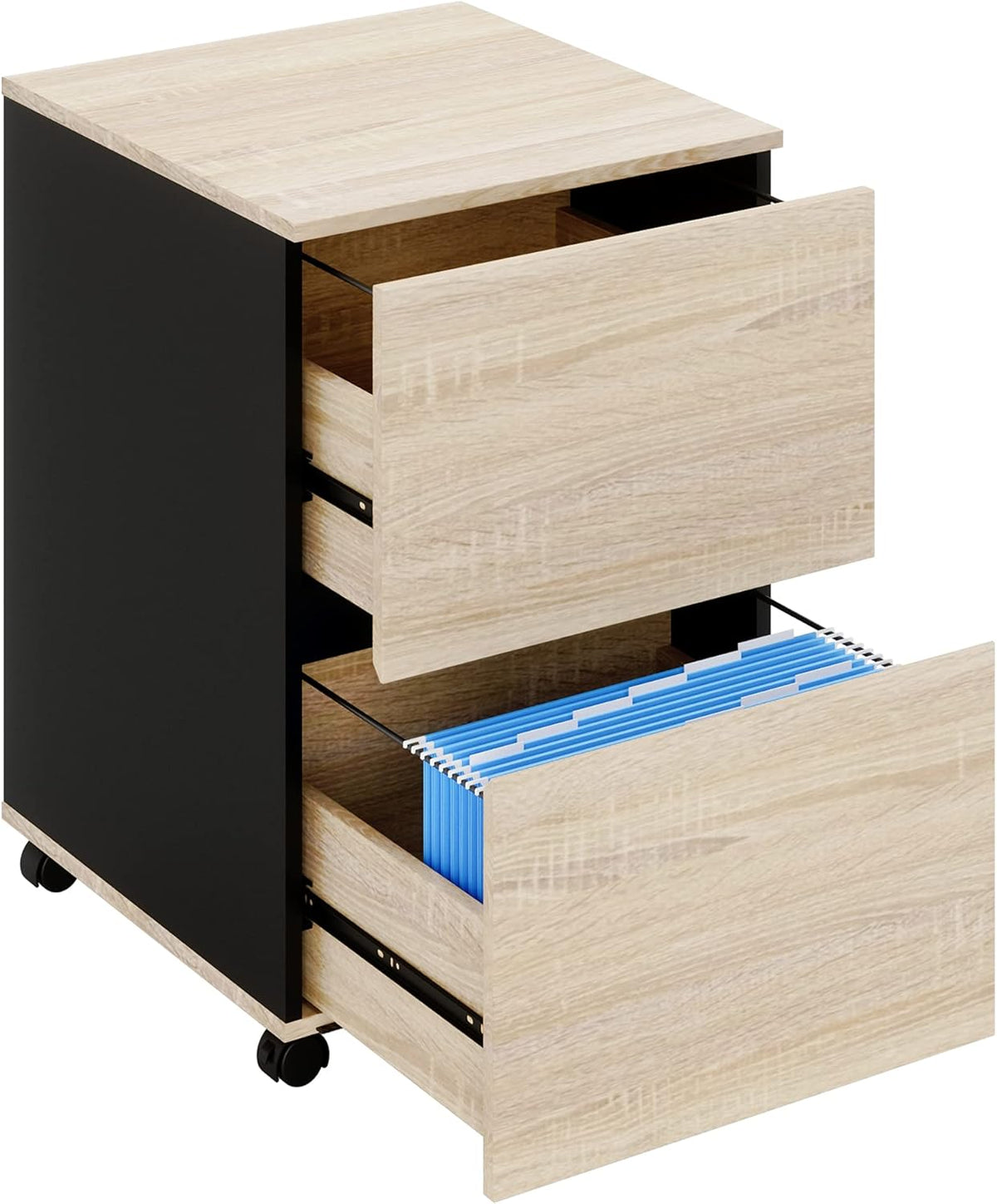 Brown 2 Drawer Wood Mobile File Cabinet with Storage R5228