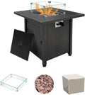 50000BTU Metal Propane Fire Pit Table with Glass Wind Guard and Lava Stone I934