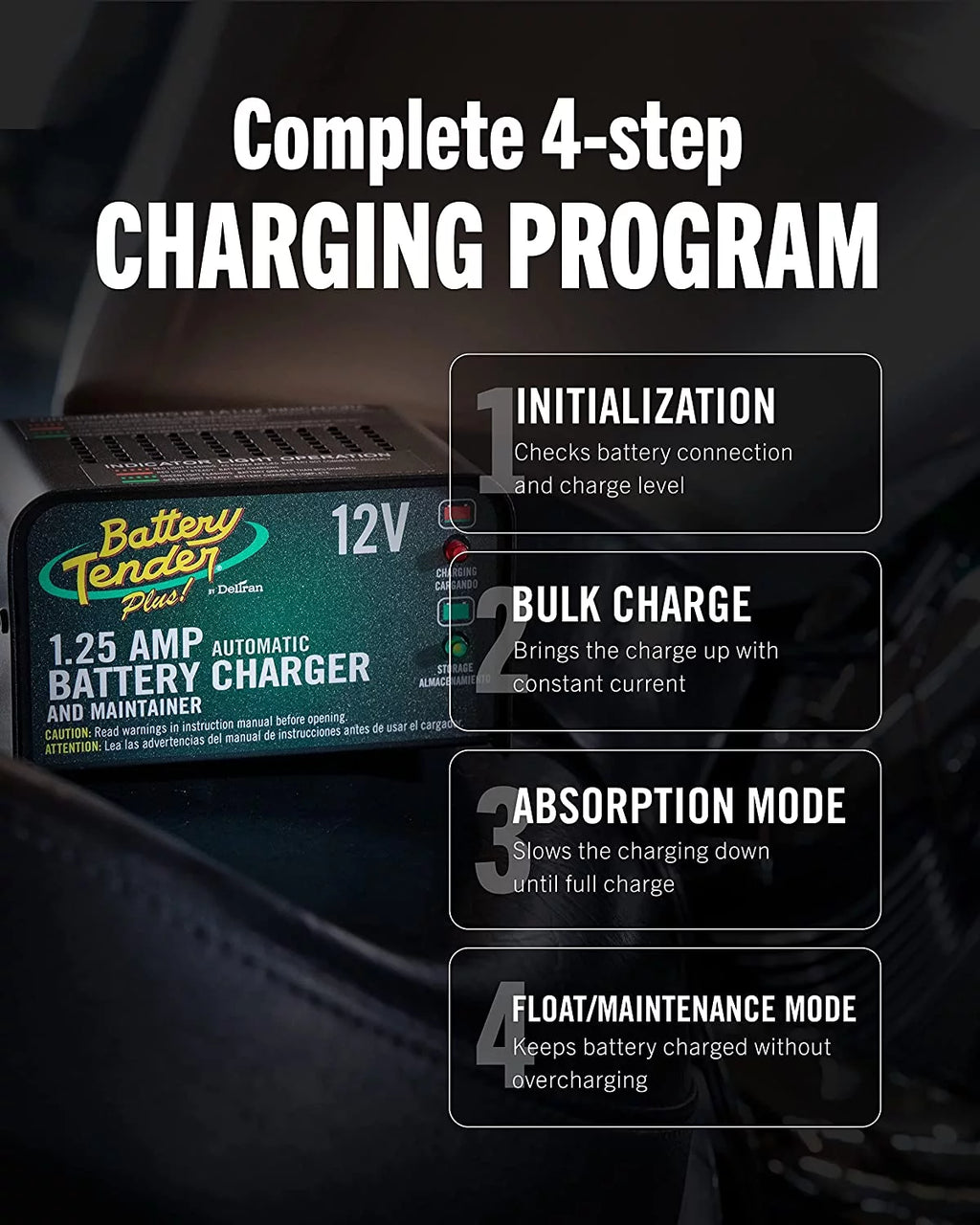 12V 1.25 AMP Smart Automatic Battery Charger and Maintainer Y55515