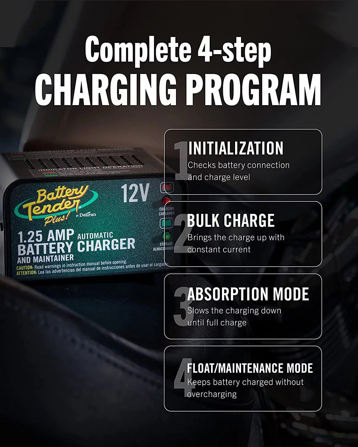 12V 1.25 AMP Smart Automatic Battery Charger and Maintainer Y55515