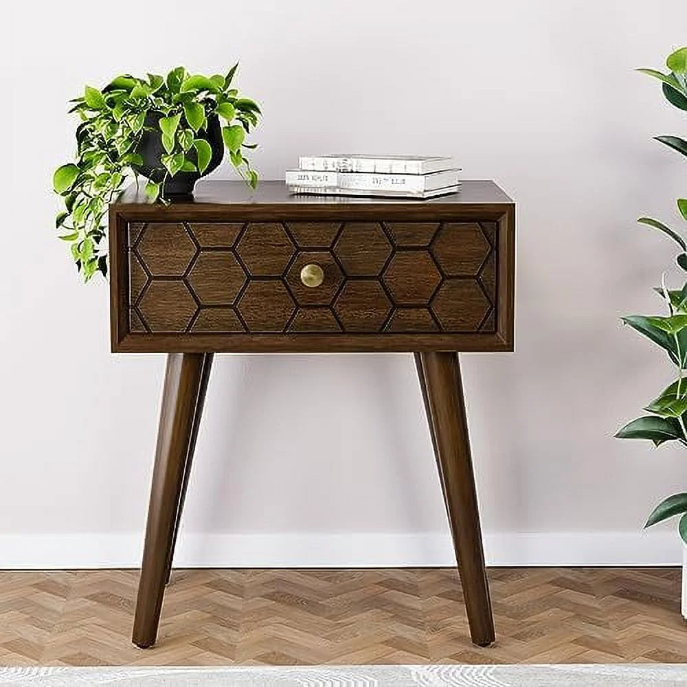 White Set of 2 Square Wood End Table with Drawer G3067