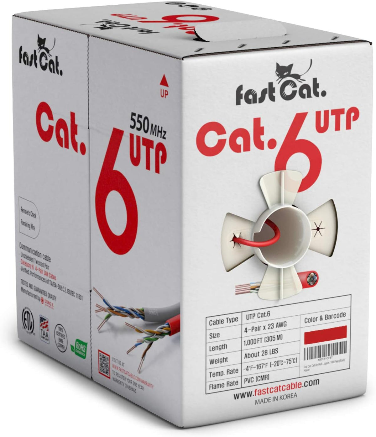 Cat6 Ethernet Cable 1000ft 23 AWG Solid Bare Copper Black A6247