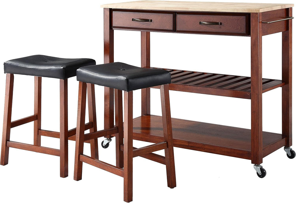 White Kitchen Prep Cart with Wood Top X779867