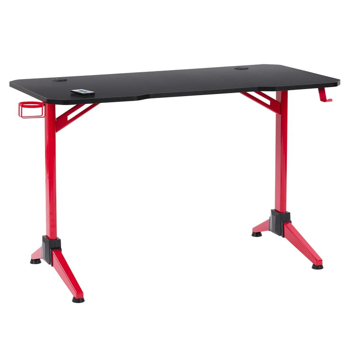 Black Engineered Wood Gaming Desk with LED Lights G860