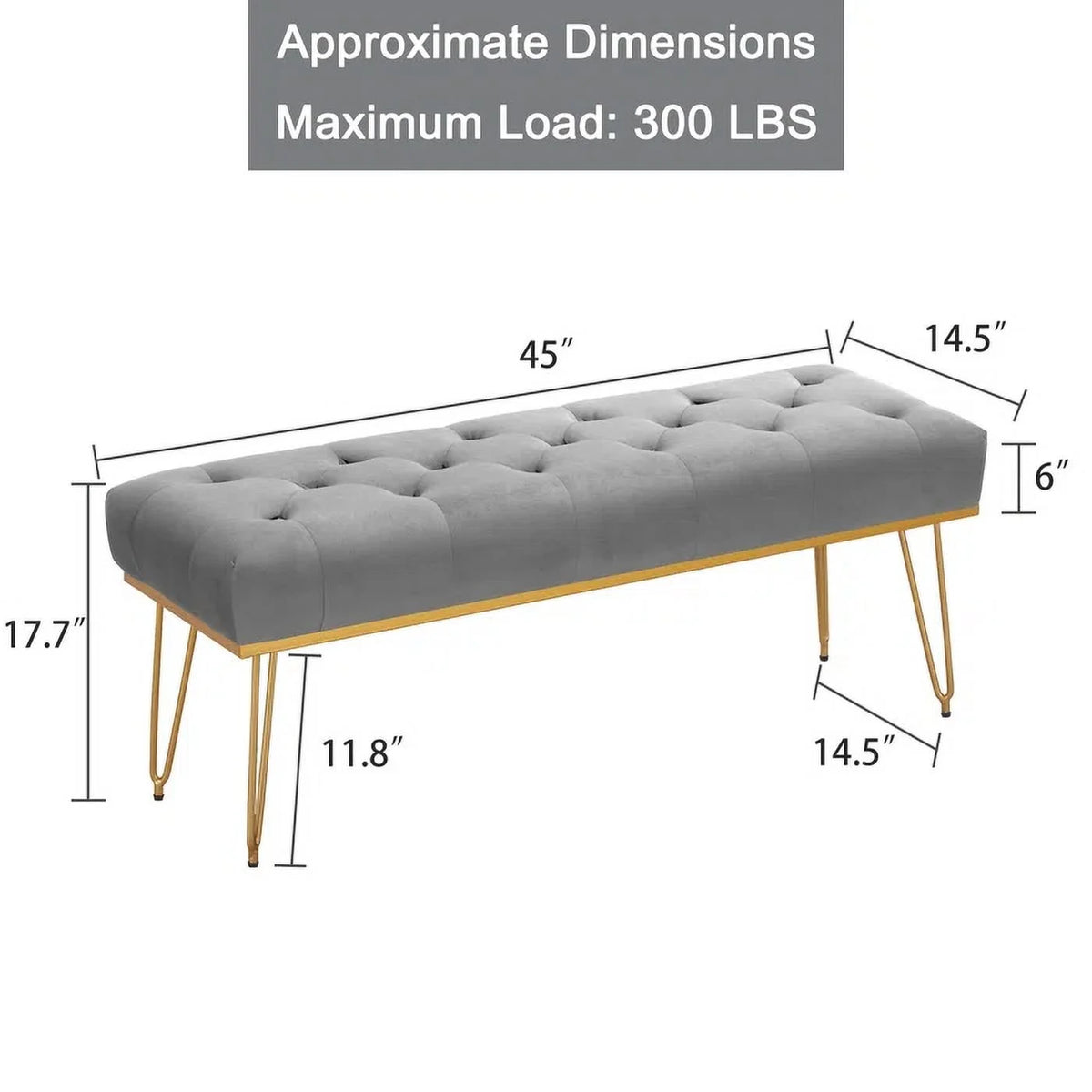 Gray and Golden Velvet Ottoman with Metal Base N241