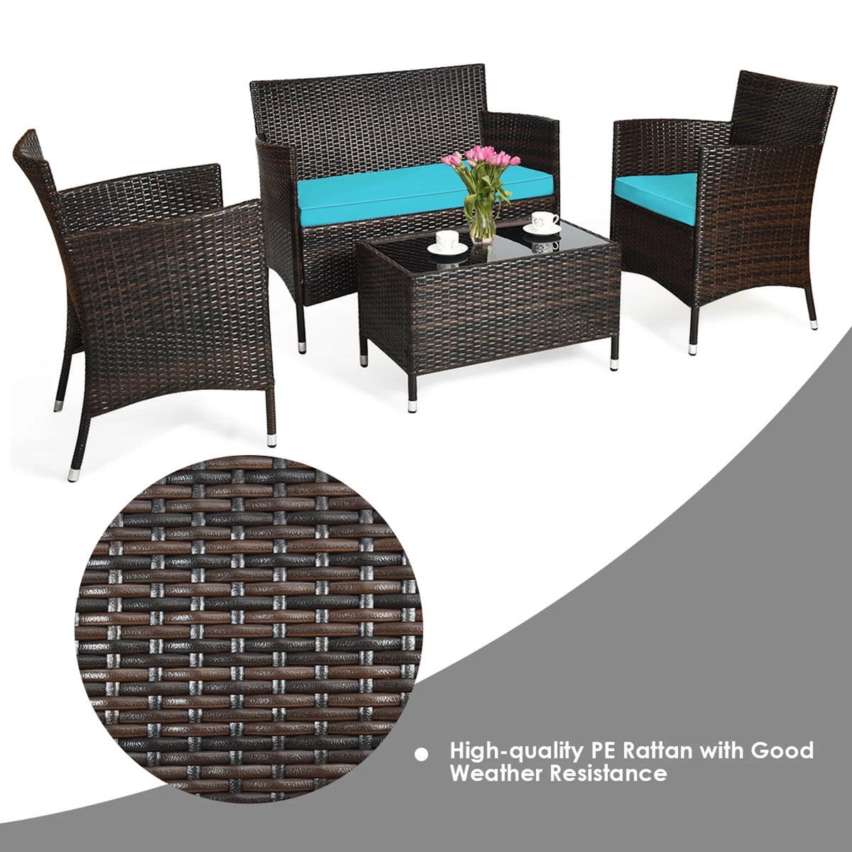 8 Pcs Patio Rattan Furniture Set with Cushioned Chair Loveseat Table C675430