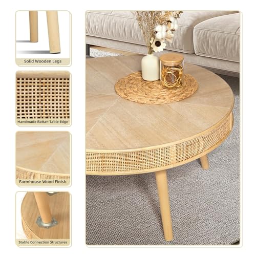 2-Piece Solid Wood Rattan Coffee Table Set Q16321