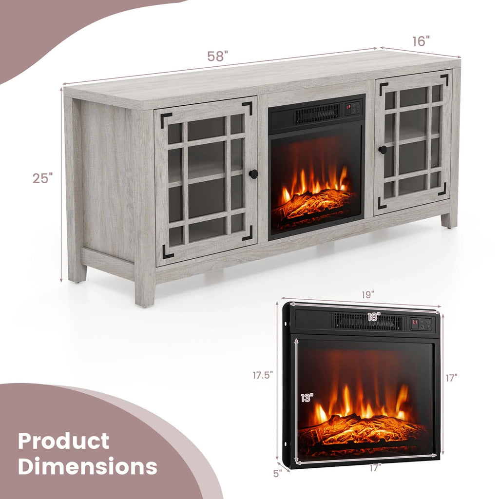 58 Inches Fireplace TV Stand with 1400W Electric Fireplace K578