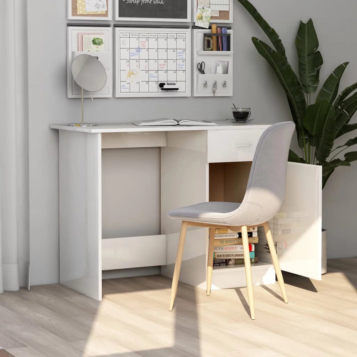 High Gloss White Engineered Wood Desk I10233