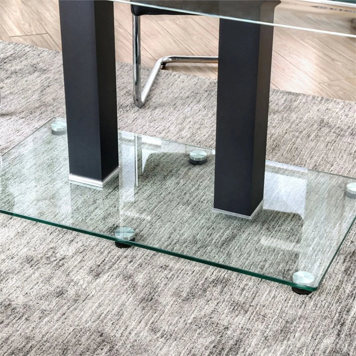 Glass Top Dining Table in Black and Silver N97161